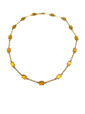 14k Yellow Gold Ethiopian Opal Station Necklace, 20"