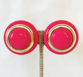 1980s large Barbie pink round button style dome earrings