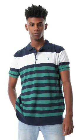 53126 Mens Stripe Green & White Polo Tee