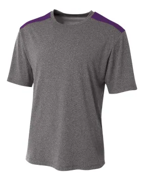 A4 N3100 Tourney Heather Short Sleeve Color Block Crew - Heather Purple