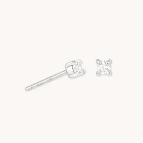 April Birthstone Stud Earrings in Silver with Clear CZ