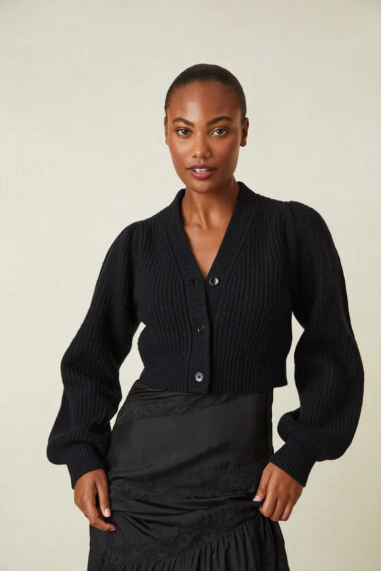 Avignon Crop Cardigan- BLACK