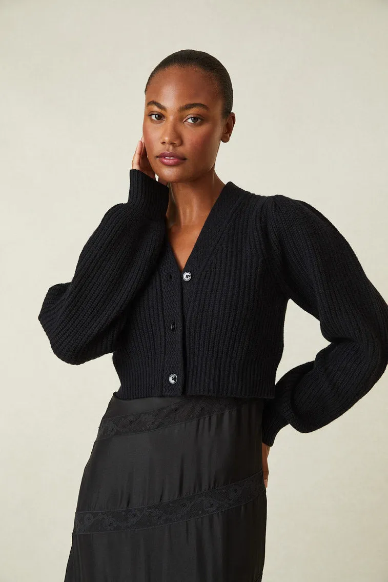 Avignon Crop Cardigan- BLACK