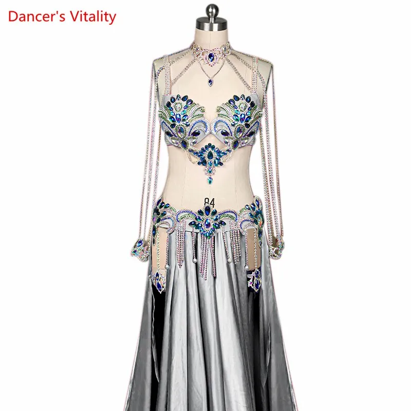 Belly Dance Competition Costume Suit for Women Cusomized Bra satin Split Long Skirt 2pcs Female Oriental Bellydance Outfit