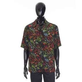 Black Hawaiian Shirt - Neon Tiger Print, Crepe De Chine Silk, Loose Fit