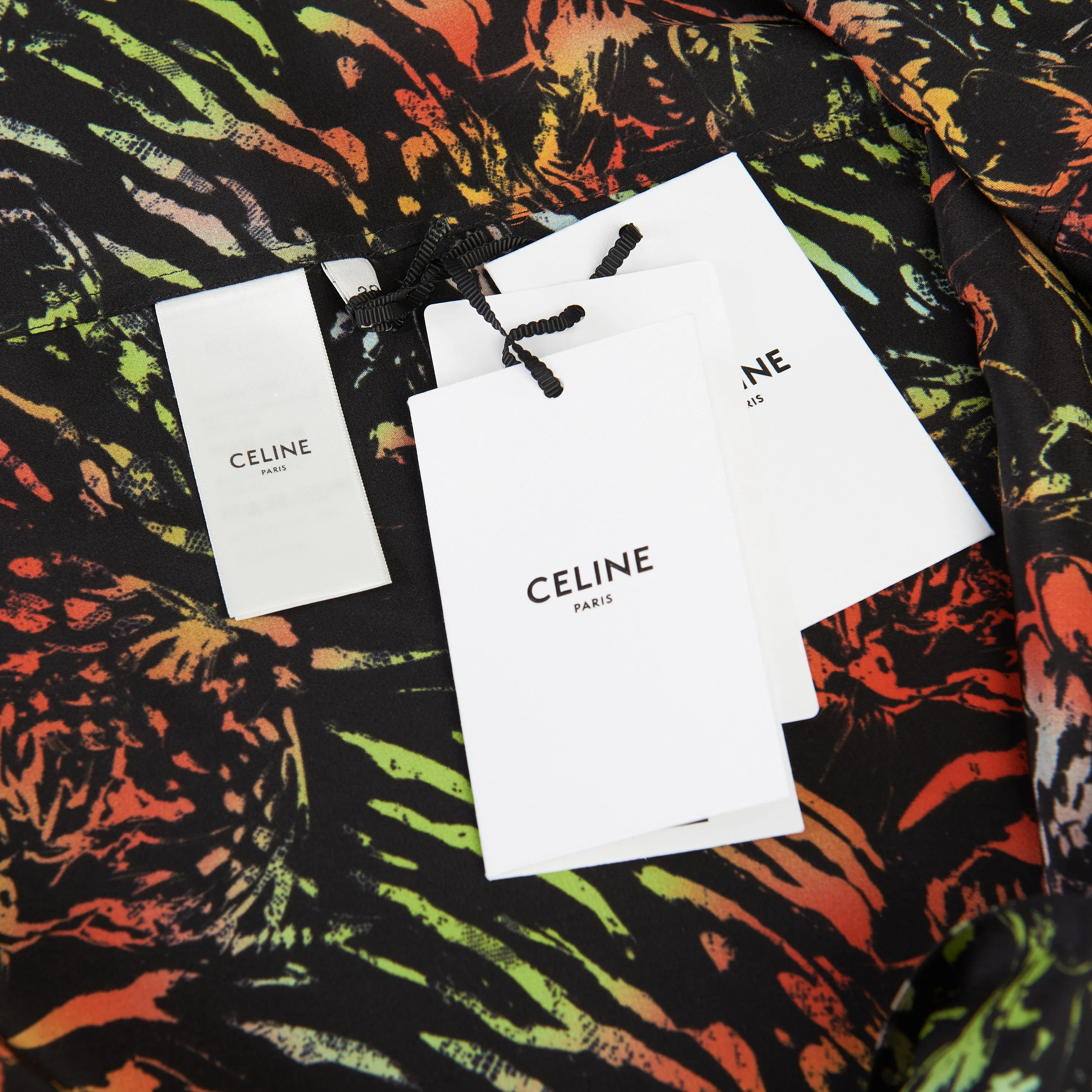 Black Hawaiian Shirt - Neon Tiger Print, Crepe De Chine Silk, Loose Fit