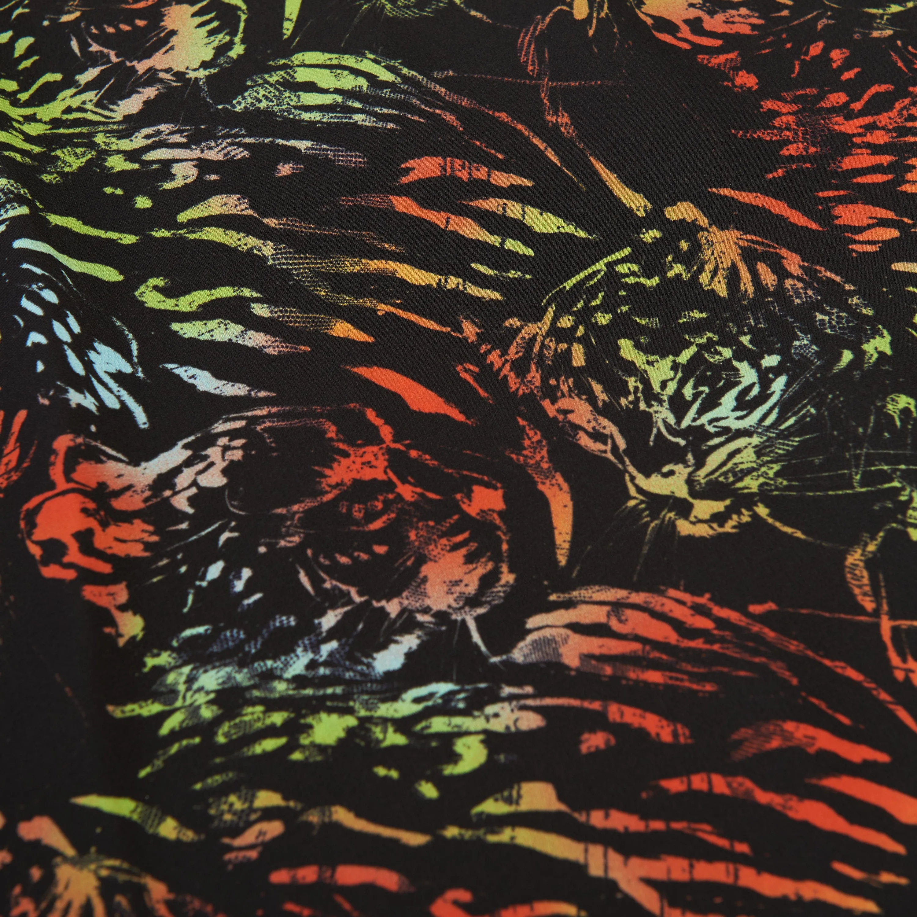 Black Hawaiian Shirt - Neon Tiger Print, Crepe De Chine Silk, Loose Fit