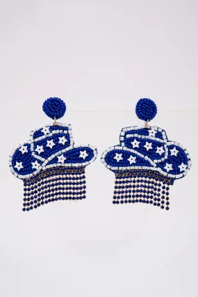 Blake Cowboy Hat Game Day Beaded Earrings - Royal Blue