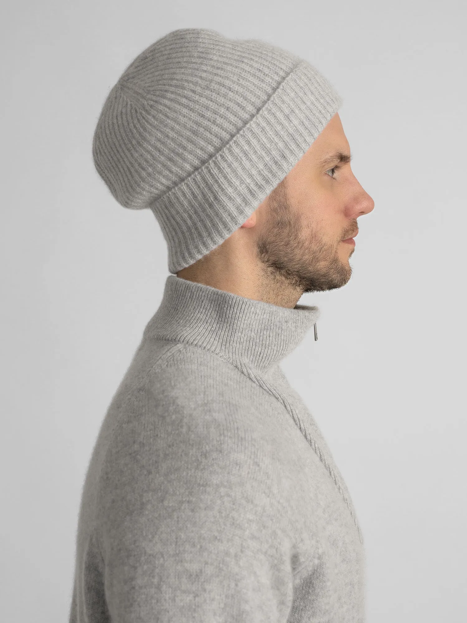 Cashmere beanie men "Ask" - light grey