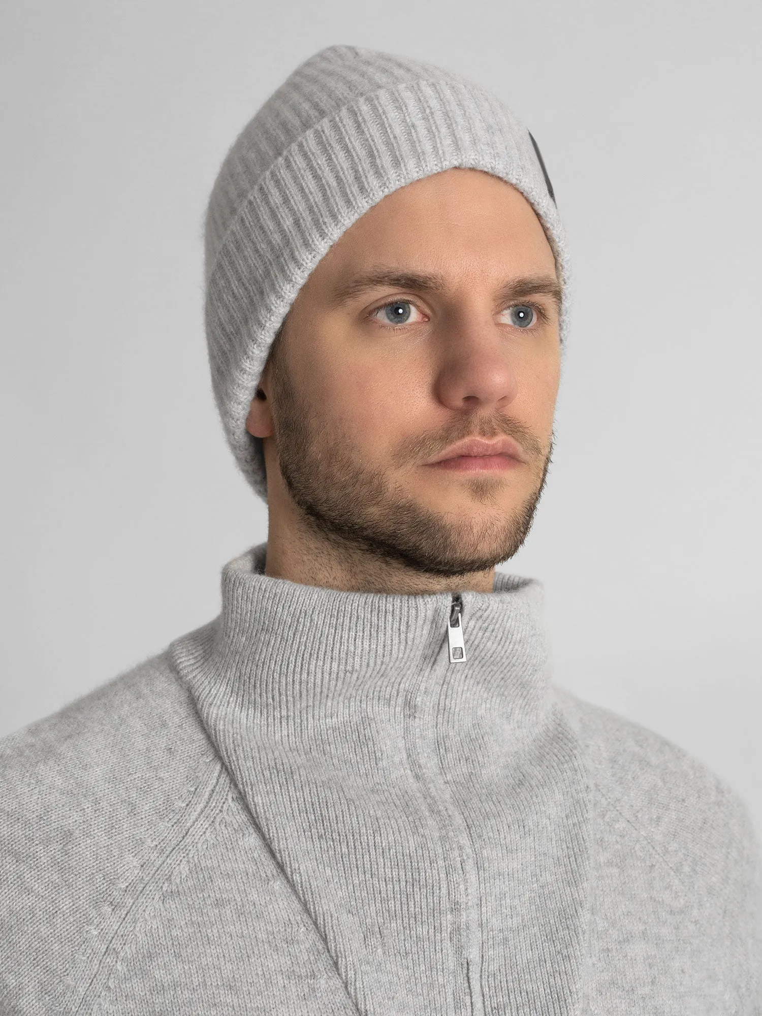 Cashmere beanie men "Ask" - light grey