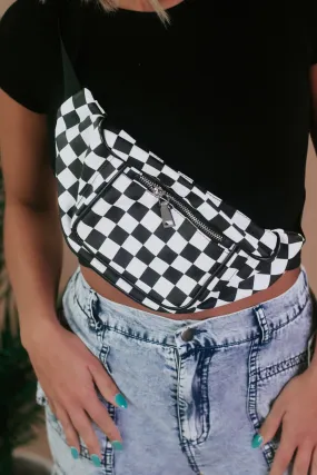 Checkered Fanny Pack, Black/White