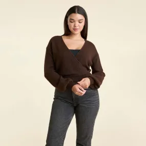 Cozy Knit Wrap Sweater | Coffee