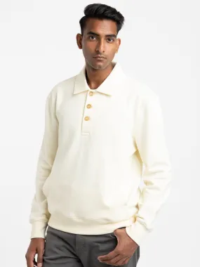 Cream Cotton-Blend Polo Sweater