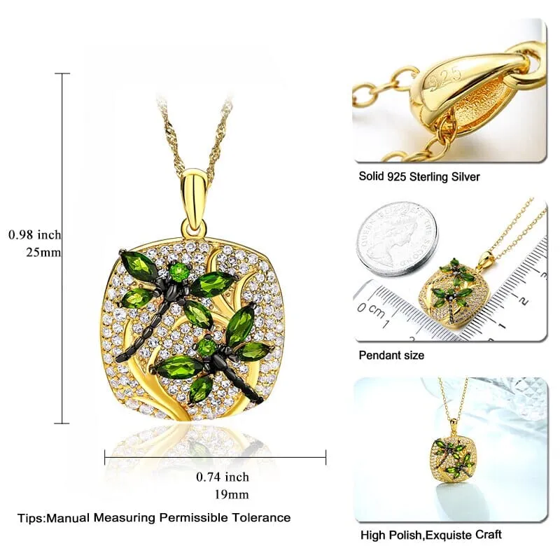 Dragonfly Design Peridot 14K Gold Plated 925 Sterling Silver Pendant Necklace