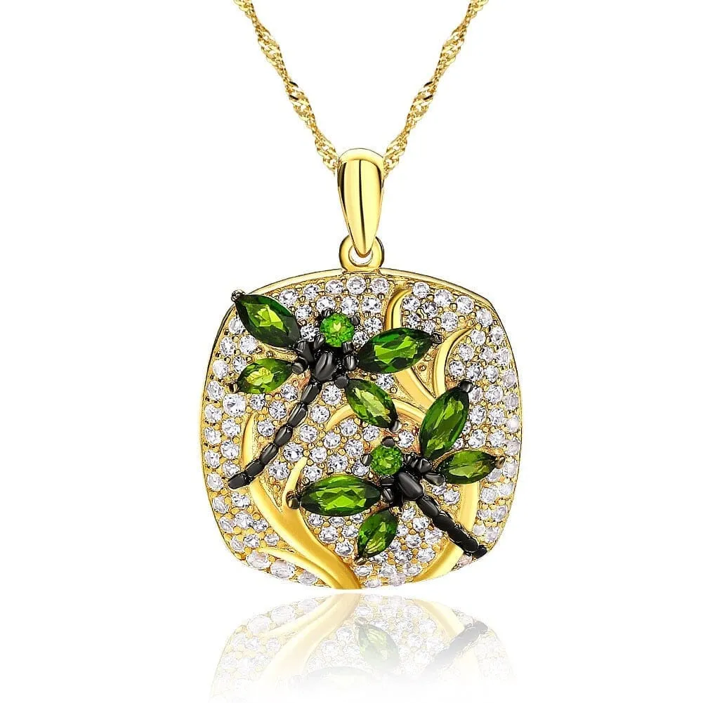 Dragonfly Design Peridot 14K Gold Plated 925 Sterling Silver Pendant Necklace