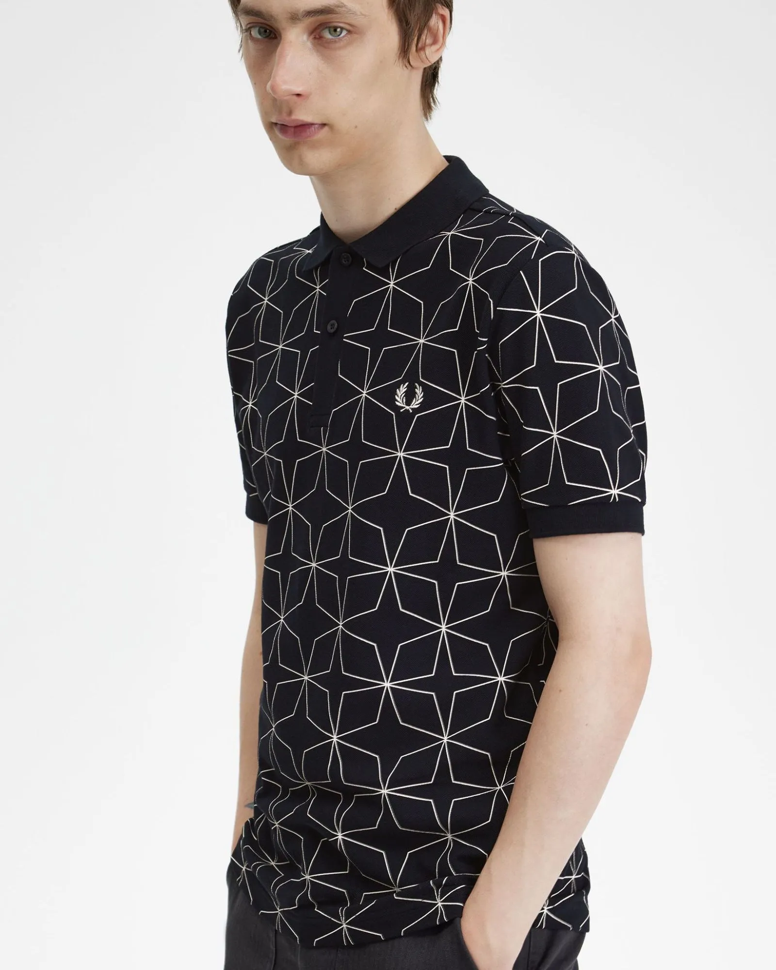 Fred Perry Geometric Polo Shirt - Black