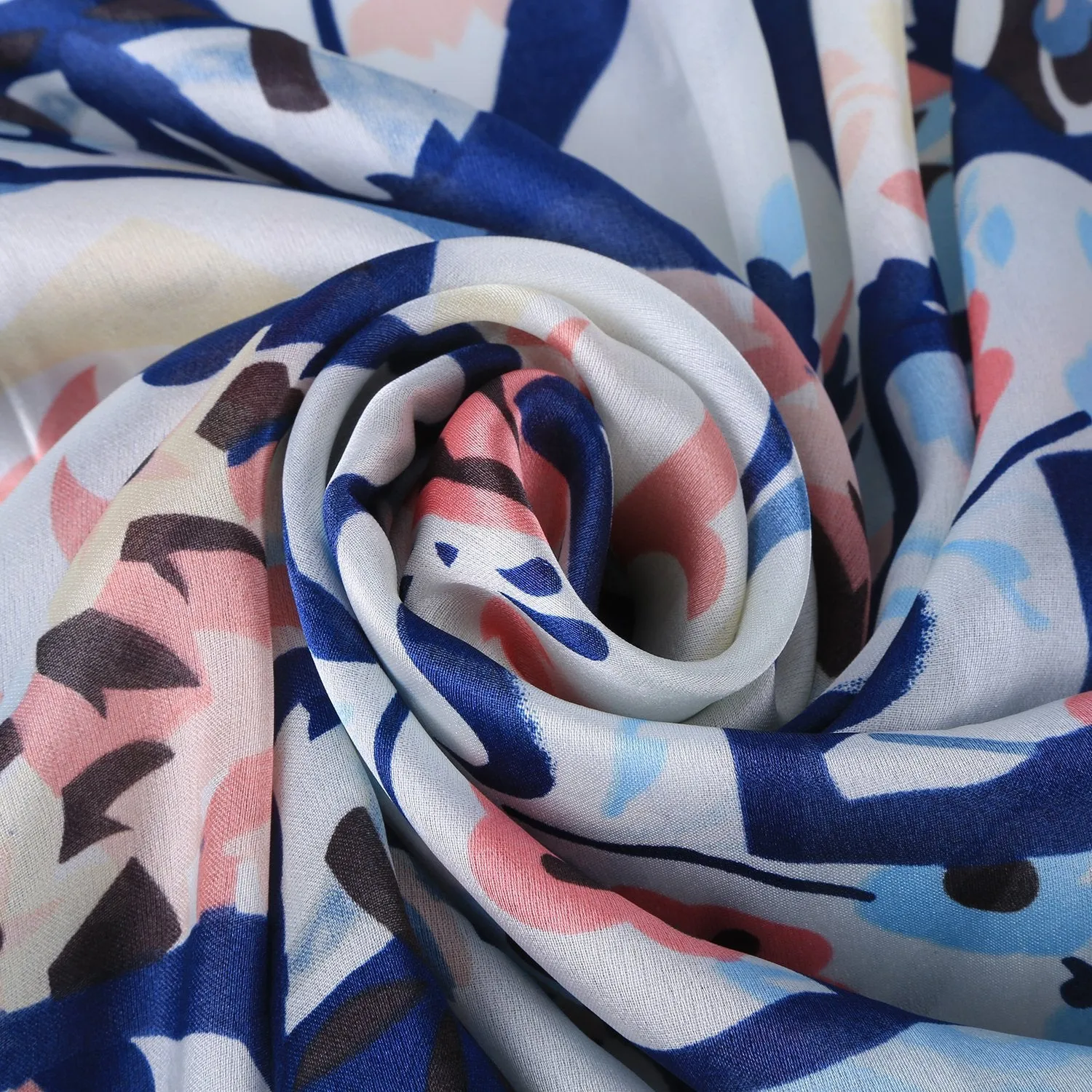 Long Silk Feel Satin Scarf Pink and Blue Theme Floral Print LAT109