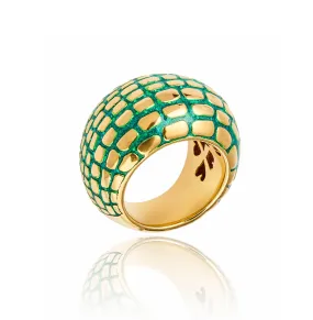 MCL Design Handcrafted Gold-Plated Statement Ring with Green Glitter Enamel