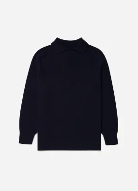 Men's Ribbed Polo Neck Jumper in Navy