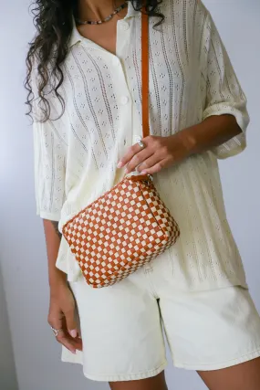 Natural & Cream Woven Checker Midi Sac