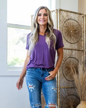 NEW! Step Right Out V Neck Pocket Top - Plum