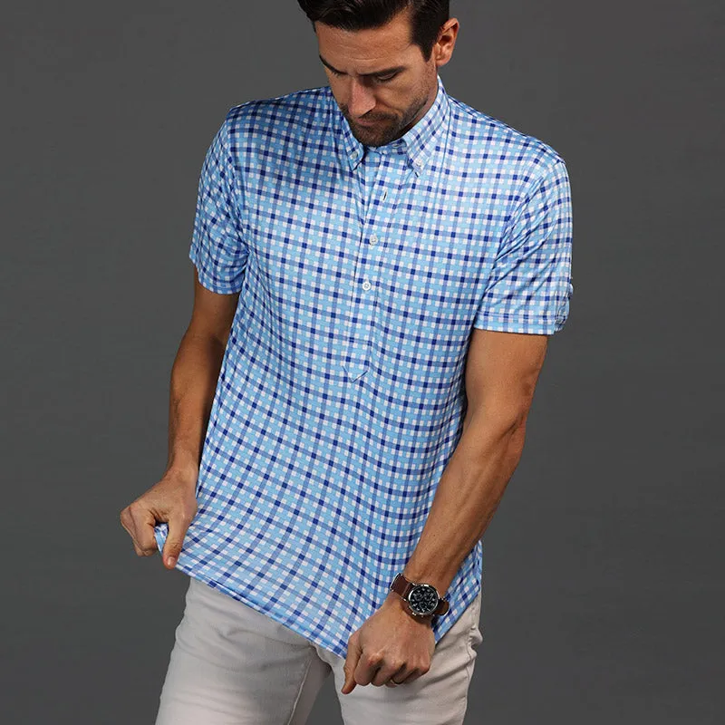 Oxford Button Down Collar Polo Light Blue Interwoven Gingham