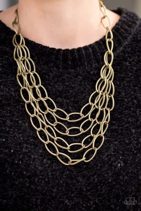 Paparazzi Accessories  - Chain Reaction #L119 - Brass Necklace