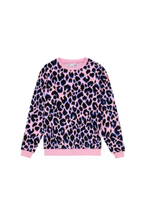 Pink with Blue and Black Shadow Leopard Oversized Sweatshirt