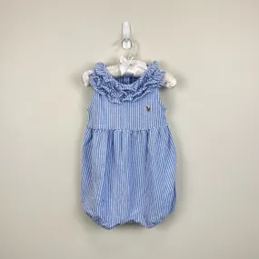 Ralph Lauren Ruffled Knit Bubble Shortall Blue 18 Months