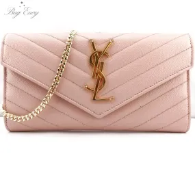 SAINT LAURENT Grain de Poudre Chevron YSL Cassandra Clutch on Chain