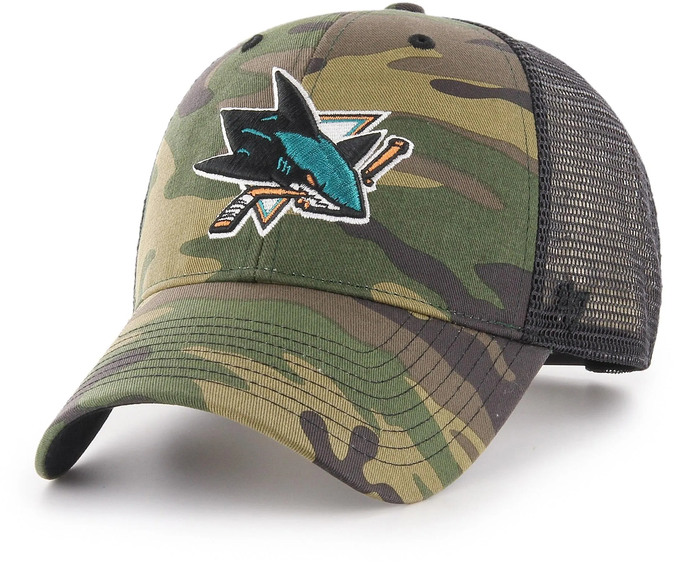 San Jose Sharks 47 Brand MVP Camo Branson NHL Trucker Cap