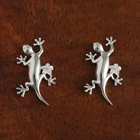 Sterling Silver Gecko and Plumeria with CZ Post Earrings