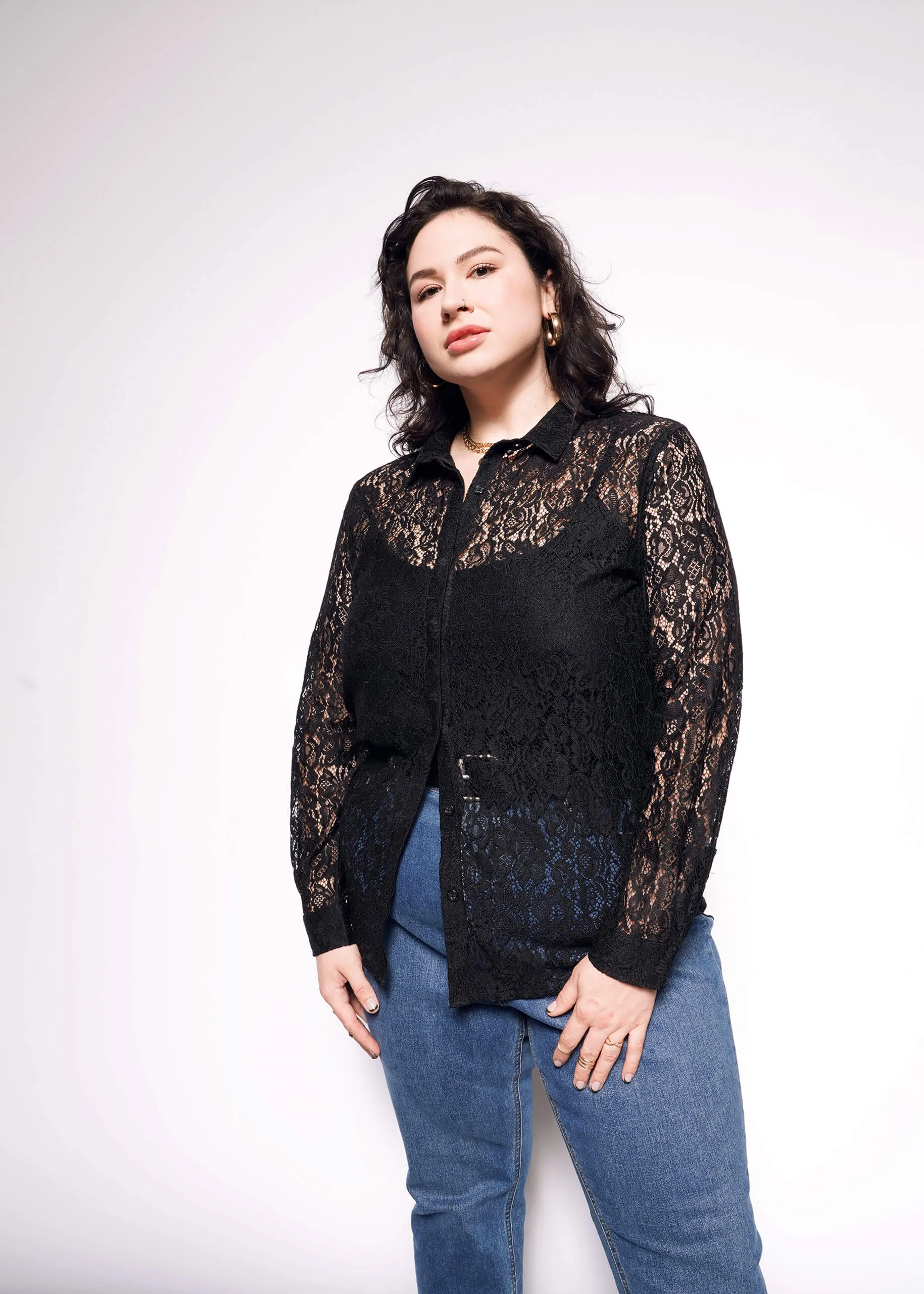 The Empower Lace Long Sleeve Button Up