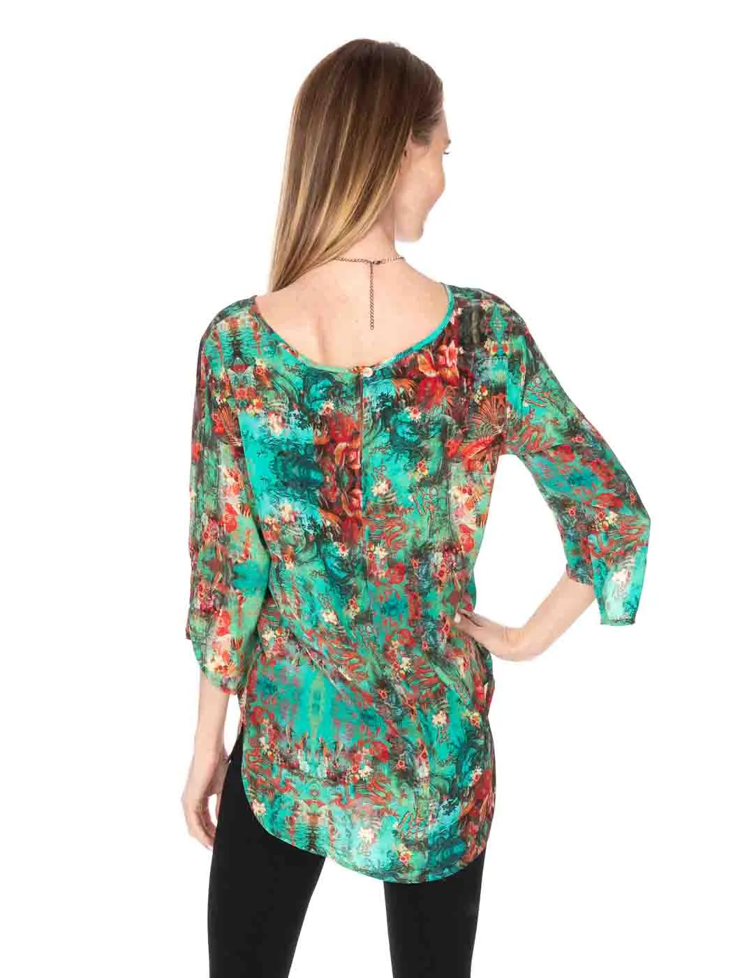 Tianello "Heavenly Dragon" Print Washable Silk "Cailin" Blouse-Nectar