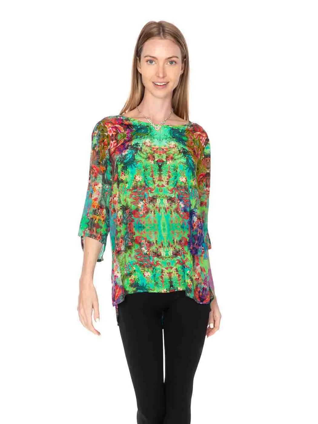 Tianello "Heavenly Dragon" Print Washable Silk "Cailin" Blouse-Nectar