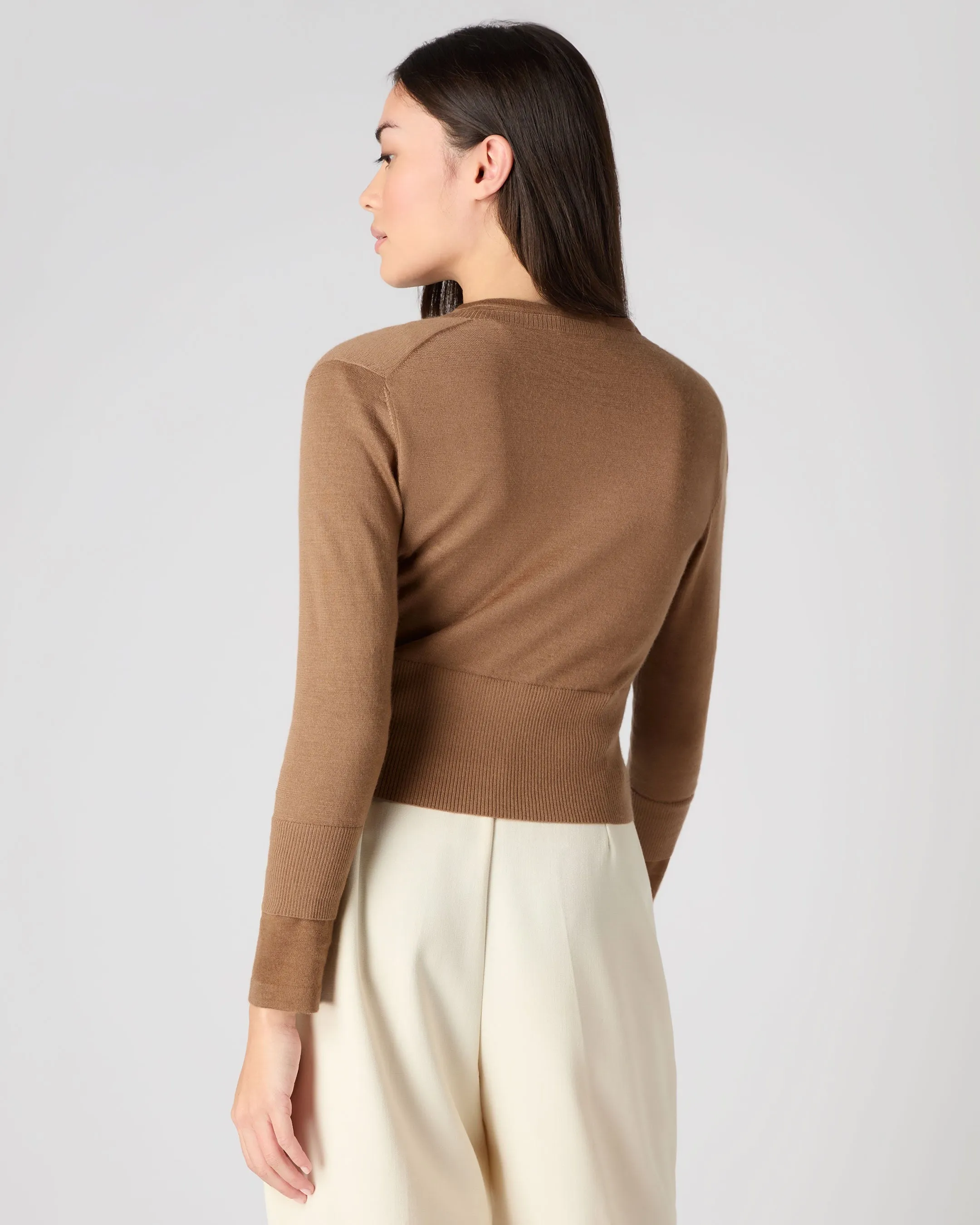 Women's Darcie Superfine Cashmere Cropped Cardigan Dark Camel Brown